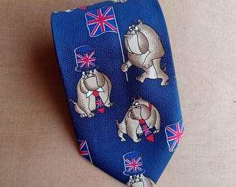 Vintage Fratello handgemachte Krawatte | Britische Bulldogge UK Flagge Krawatte | Retro Sammler Herren Accessoire | Spaß Neuheit Polyester Geschenk