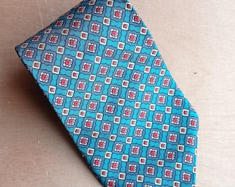 Corbata de seda vintage Pietro Albanes, rara, hecha a mano, color verde esmeralda, con estampado geométrico retro, de lujo, elegante, clásica, para negocios, para hombre.