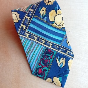 Vintage Prochownick Seidenkrawatte - Kräftiges buntes florales und geometrisches Muster - Luxus handgefertigte Designerkrawatte - 100% Seide