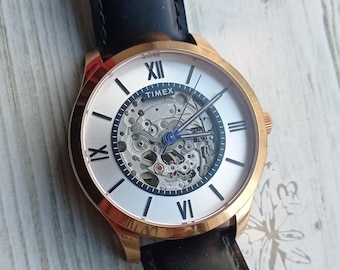 Rare Timex Automatic Skeleton Watch – Luxury Men's Timepiece with Transparent Case, Exquisite Mechanical Design, Vintage Timex Collection