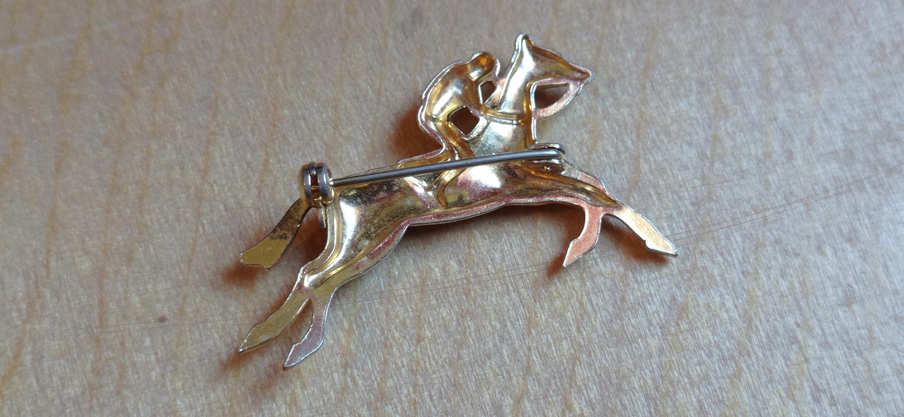 Broche Ancienne Cheval Et Cavalier - Référence N525, Bijou Vintage Occasion, Motif équestre
