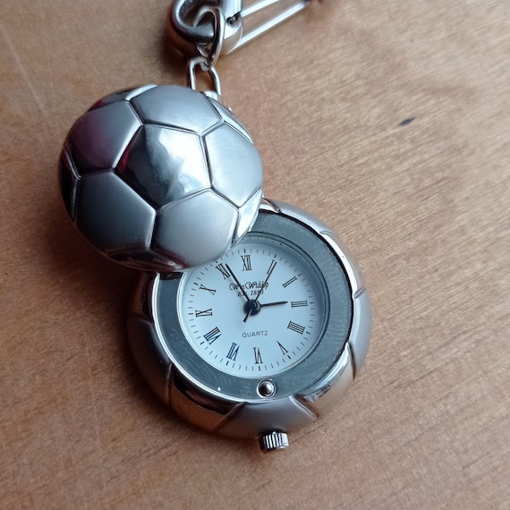 Vintage Soccer Ball Keychain Watch – Silver-tone Quartz Keyring