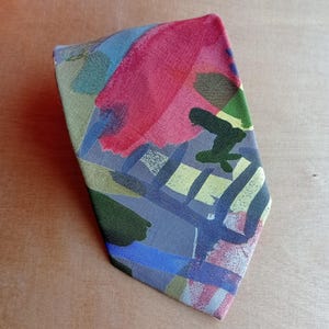 Vintage Boa-Boa Silk Necktie – Artistic Painter&#39;s Palette Design in Vivid Colors – Unique Pattern with Bold Abstract Shapes –Made of Viscose