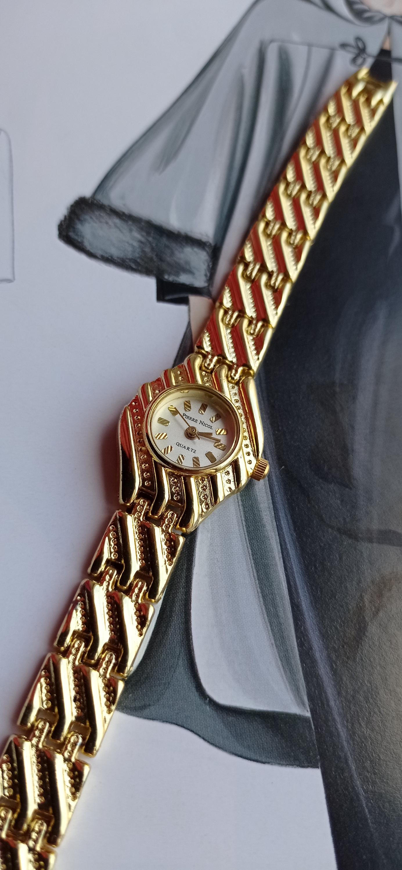 Pierre Nicol Ladies Watch Vintage Gold Geometric Bracelet White Rectangular Dial Elegant Pierre Nicol Gold Women main image 4