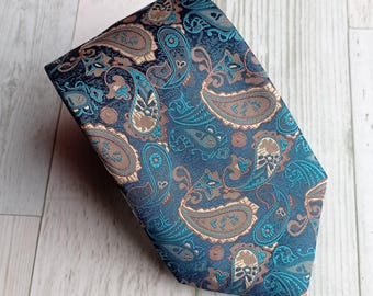 Vintage blauwturkoois paisley-stropdas van Hisdern – handgemaakt, gewaagd en stijlvol – perfect voor formele gelegenheden – retro stropdas – cadeau voor liefhebbers van stropdassen