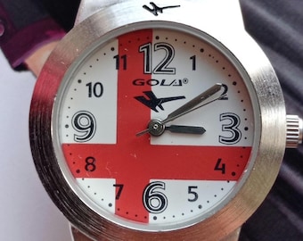 Rare Gola Stainless Steel Watch for Kids and Teens – Quartz Movement – England Flag Dial – Vintage Style,unisex