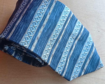 Vintage silk tie by Charleston Tie Rack – blue geometric striped pattern – elegant retro necktie – pure silk men’s accessory