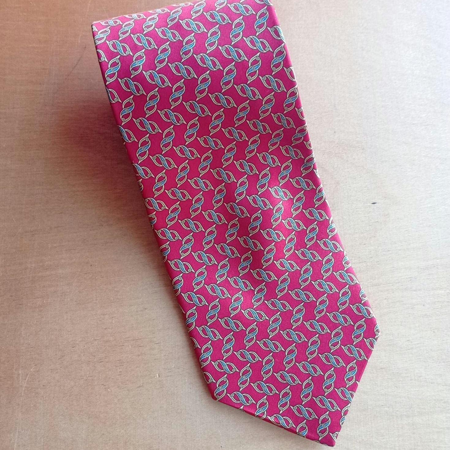 Cravate 100% Soie Tie Rack « Beaufort » Motif Petit Cochon Rose - Portée Une Fois