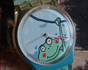 Редкие часы Swatch – Swiss Swatch Gent GE170 «Hold On Tight» – дизайн «Игривая лягушка коллекционер», винтаж
