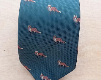 Vintage groene stropdas met vospatroon | Handgemaakte stropdas met dierenprint | Uniek cadeau voor natuur- en natuurliefhebbers | Leuke nieuwe stropdas voor hem |