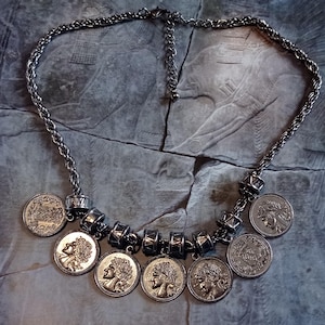 Antique Style Coin Necklace – Vintage Boho Statement Jewelry, Historical Pendant Necklace, Ethnic Charm, Renaissance Costume Accessory