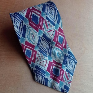 Vintage BHS Pure Silk Tie Made in Italy – Geometric Abstract Pattern – 90s Italian Necktie – Retro Men&#39;s Accessory