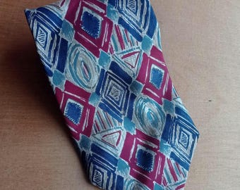 Vintage BHS Pure Silk Tie Made in Italy – Geometric Abstract Pattern – 90s Italian Necktie – Retro Men's Accessory