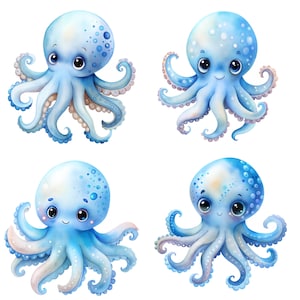cute octopus clipart | watercolor sea animal png | ocean creature digital download | baby octopus sublimation design transparent background