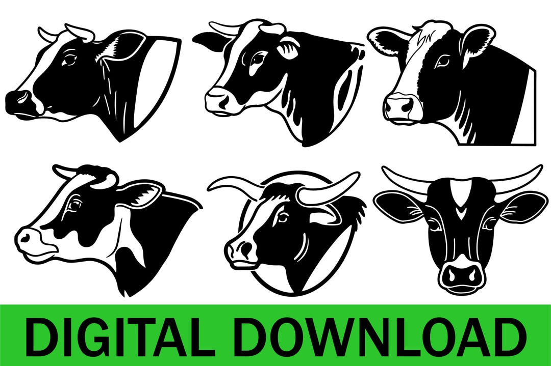 Cow Head Silhouette SVG Bundle – Farm Animal Clipart for Cricut, Laser ...