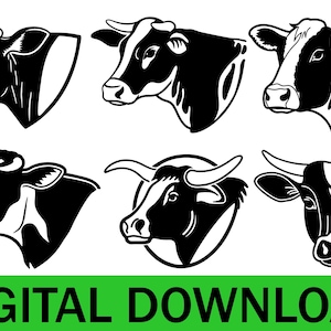 Cow Head Silhouette SVG Bundle – Farm Animal Clipart for Cricut, Laser Cutting & Engraving