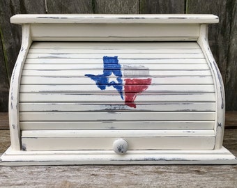 farmhouse bread box white  with Texas symbol bread bin organizer box customized personalized