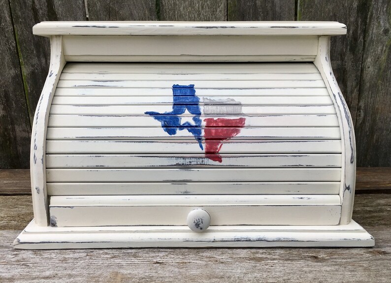 farmhouse bread box white with Texas symbol bread bin organizer box customized personalized image 1