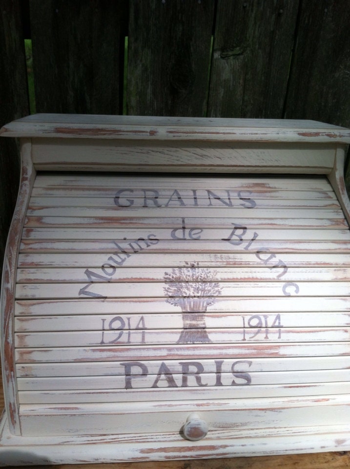 Bread Box Paris Style Antique White With Lettering Distressed to Appear ...