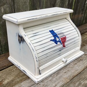 farmhouse bread box white with Texas symbol bread bin organizer box customized personalized image 2