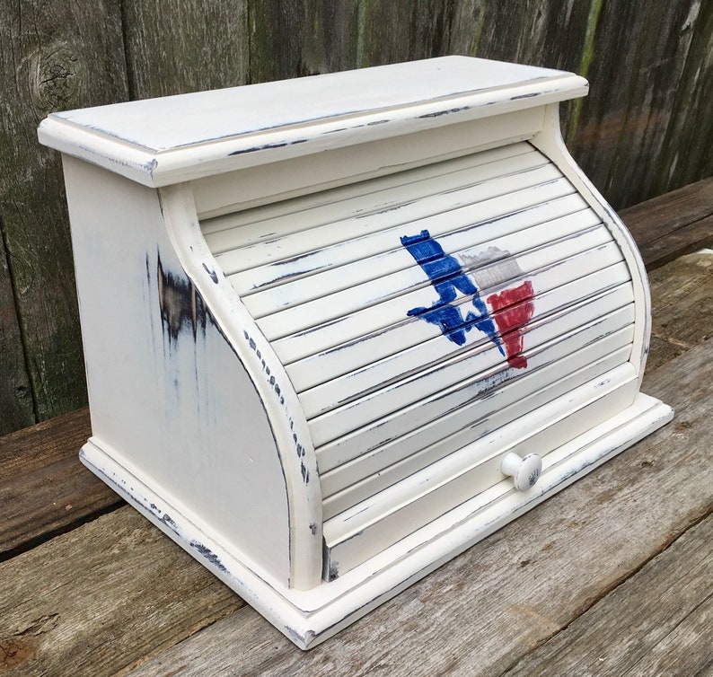 farmhouse bread box white with Texas symbol bread bin organizer box customized personalized image 2