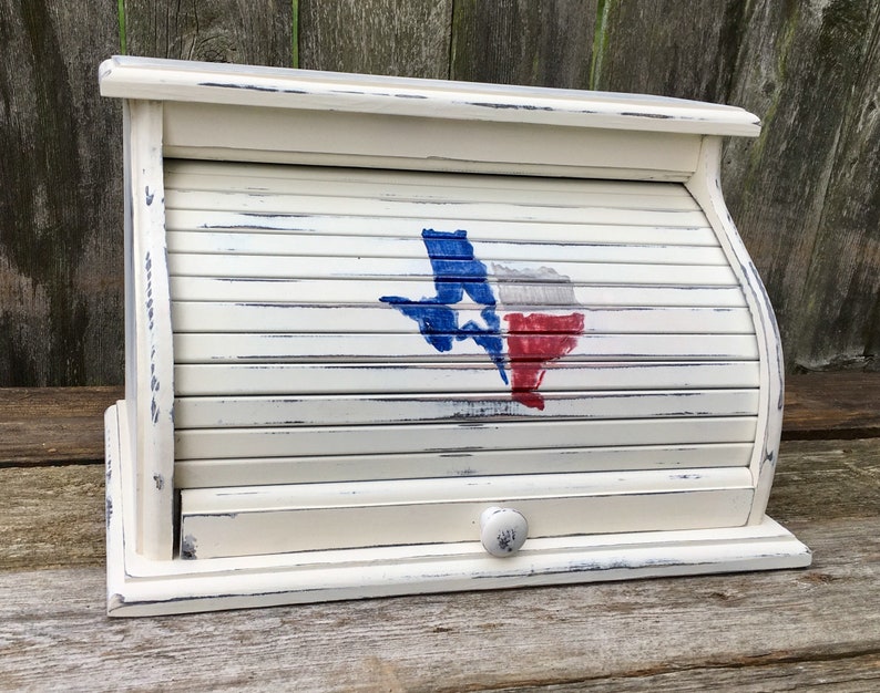 farmhouse bread box white with Texas symbol bread bin organizer box customized personalized image 8