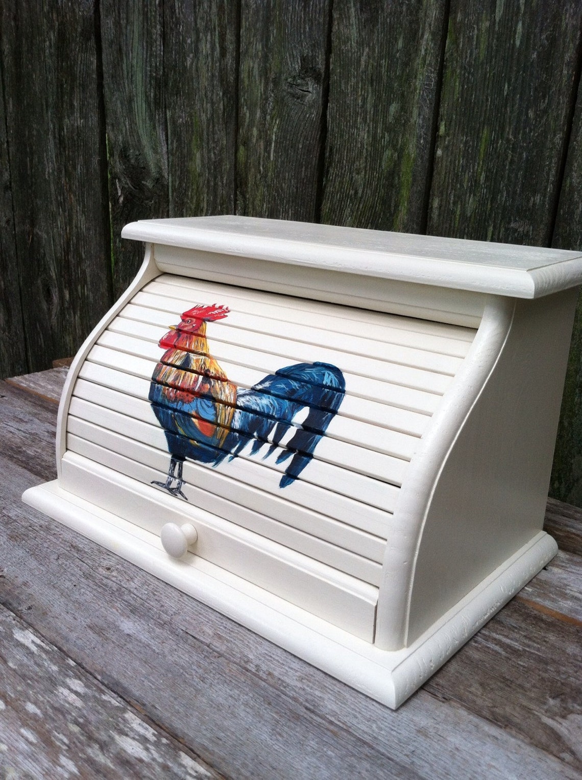 Bread Box White With Brightly Colored Rooster Artistically Etsy