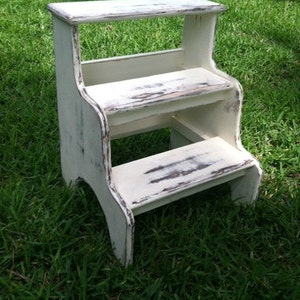 steps for high bed farmhouse rustic distressed antique white finish stepstool for people or pet steps custom finishes welcome image 1