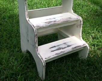 steps for high bed farmhouse rustic distressed antique white finish stepstool for people or pet steps custom finishes welcome