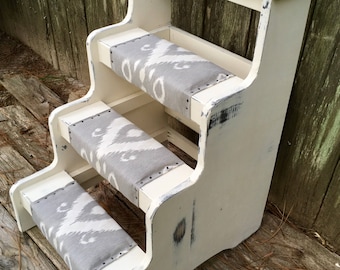 Bed steps wooden white distressed finish gray upholstered step stair great as pet stairs and stylish steps can be customized