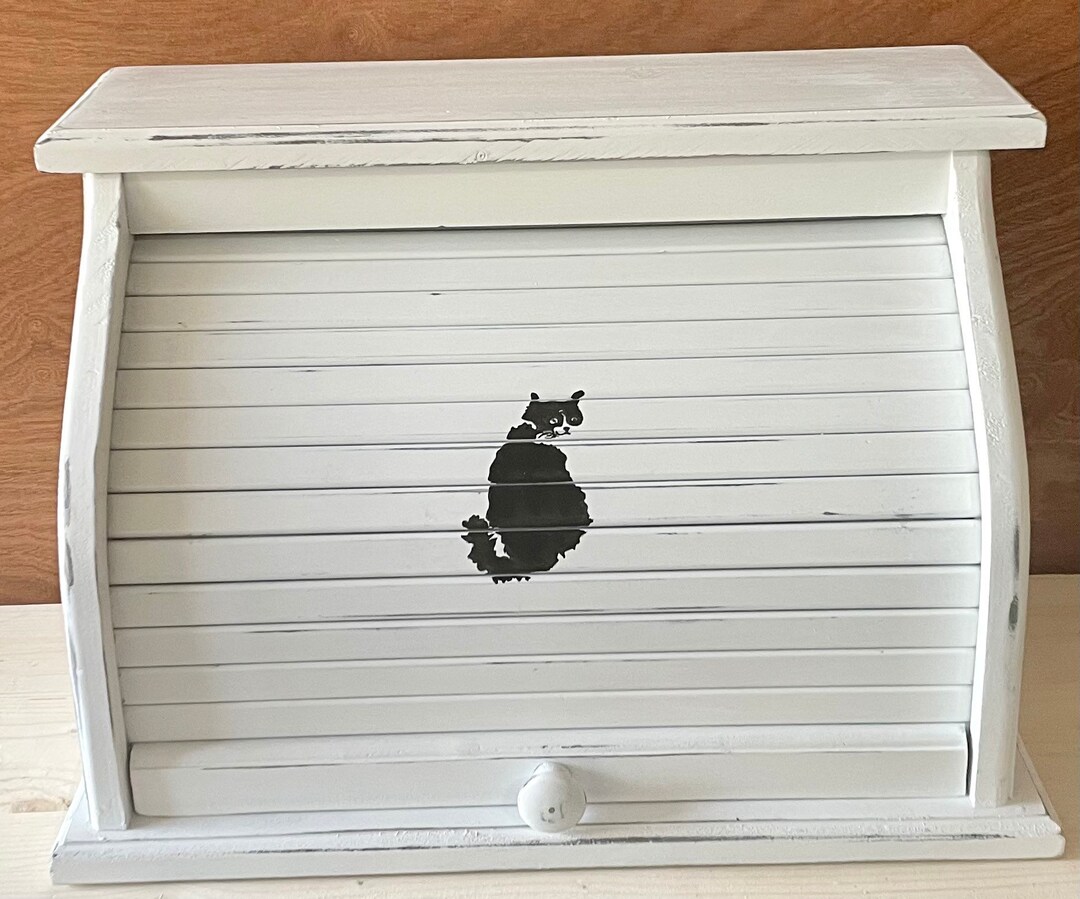 White Bread Box With Cat in Black Lightly Distressed Finish Can Be ...