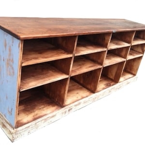 console credenza tv cabinet storage cubby hand built finished as an old reproduction store counter or kitchen island customizable