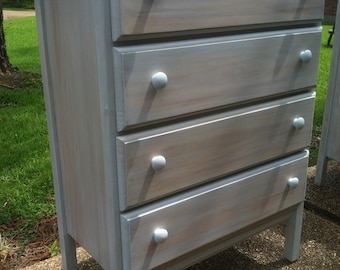 Chest of drawers finished in a gray wash with a darker undertone showing through hand built to order choose your color