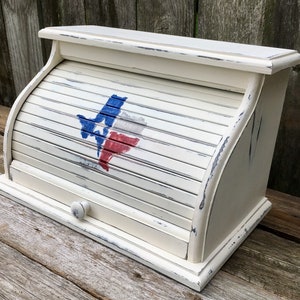 farmhouse bread box white with Texas symbol bread bin organizer box customized personalized image 5