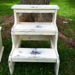 steps for high bed farmhouse rustic distressed antique white finish stepstool for people or pet steps custom finishes welcome image 2