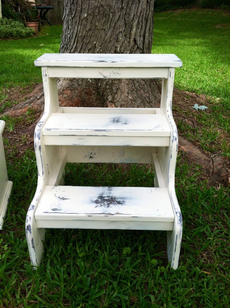 steps for high bed farmhouse rustic distressed antique white finish stepstool for people or pet steps custom finishes welcome image 2