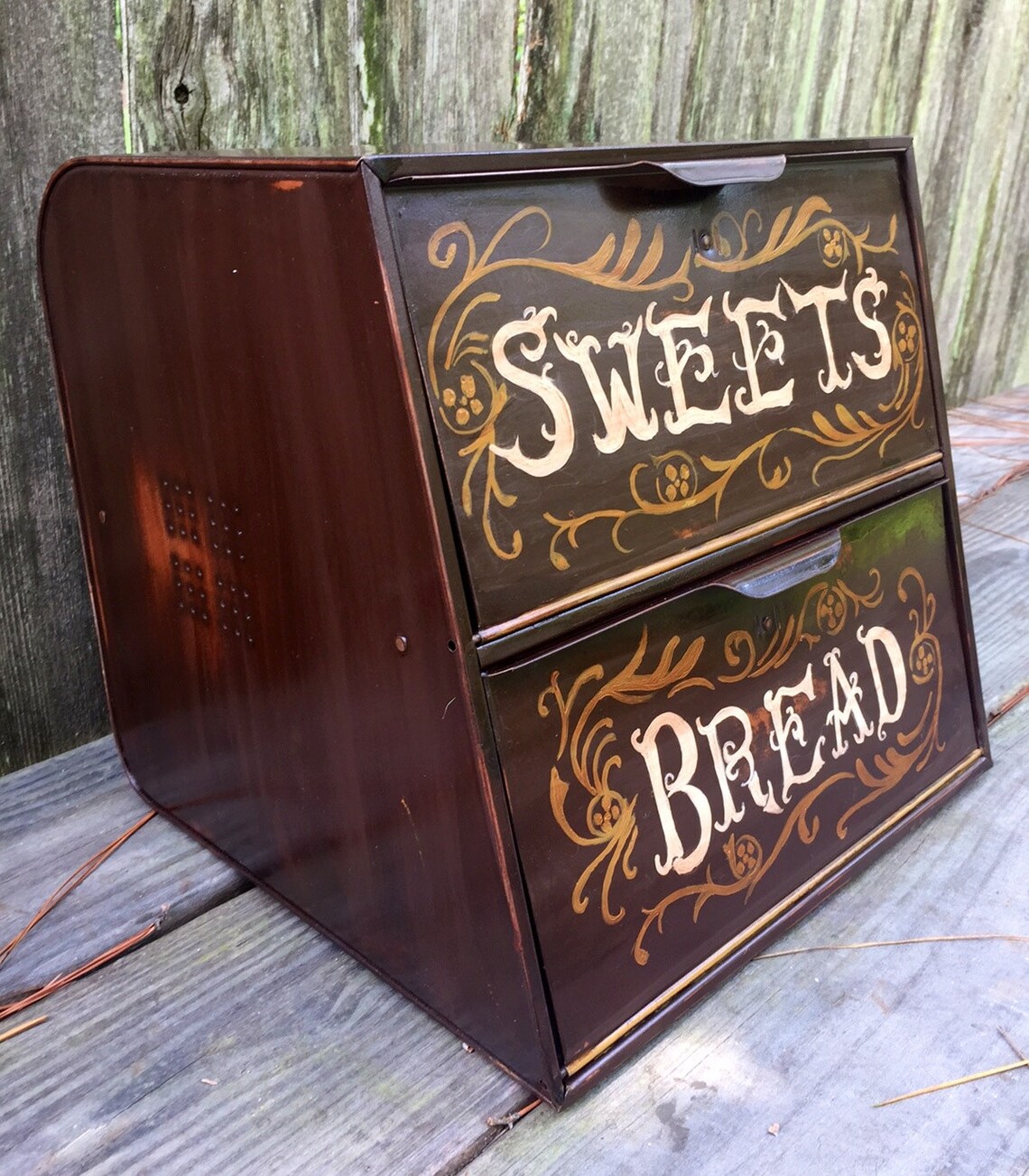Bread Box Upcycled Retro Metal Double Door Distressed Caramel Etsy