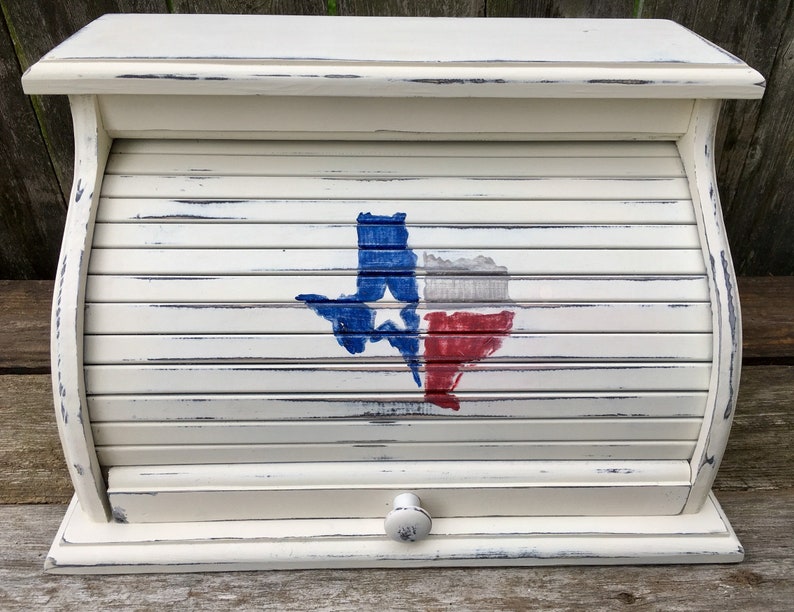 farmhouse bread box white with Texas symbol bread bin organizer box customized personalized image 4
