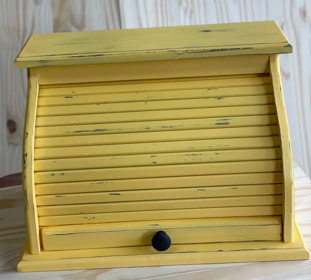 Farmhouse Style Bread Box Happy Yellow Beautiful Pine Wood Etsy