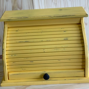 Bread box yellow lightly distressed in farmhouse style can be customized