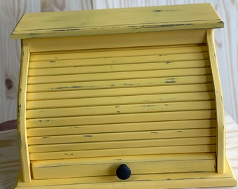 Bread box yellow lightly distressed in farmhouse style can be customized