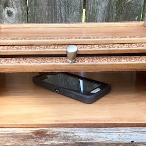 Charging station wood with roll top door docking cell phones electronics and valet tray on top for watches jewelry keys free shipping image 2