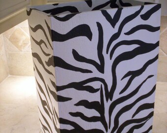 Zebra stripped storage box hand built and painted in a realistic stripe design customizable