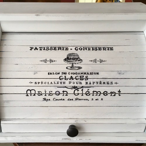 Bread Box Paris Style Antique White With Lettering Distressed Etsy
