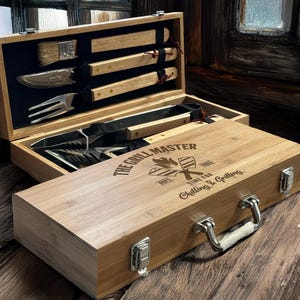 Custom Engraved BBQ Tool Set Personalized for Dad, Grill Master Gift for Him, Outdoor Grilling Accessories, Father&#39;s Day Gift for Men