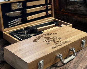 Custom Engraved BBQ Tool Set Personalized for Dad, Grill Master Gift for Him, Outdoor Grilling Accessories, Father's Day Gift for Men