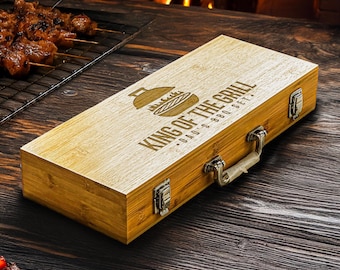 Engraved BBQ Tools Set with Custom Name, Grilling Utensils in Carry Case, Gift for Dad, Husband, or Backyard Barbecue King, Fathers Day