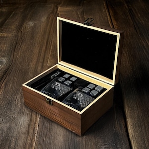 Personalized Whiskey Glass Gift Set with Engraved Pine Box - Custom Bourbon Glasses - Groomsmen, Father’s Day, Anniversary, Retirement