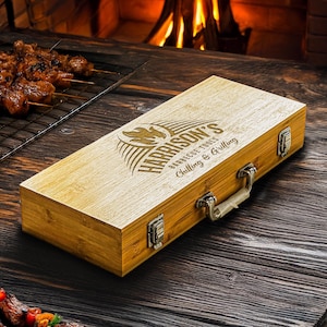 Custom Engraved BBQ Tool Set with Case, Personalized Grilling Gift for Him, Father&#39;s Day Gift Idea, Outdoor Barbecue Accessories Kit