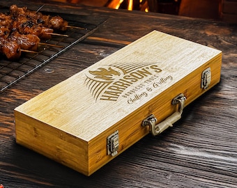 Custom Engraved BBQ Tool Set with Case, Personalized Grilling Gift for Him, Father's Day Gift Idea, Outdoor Barbecue Accessories Kit